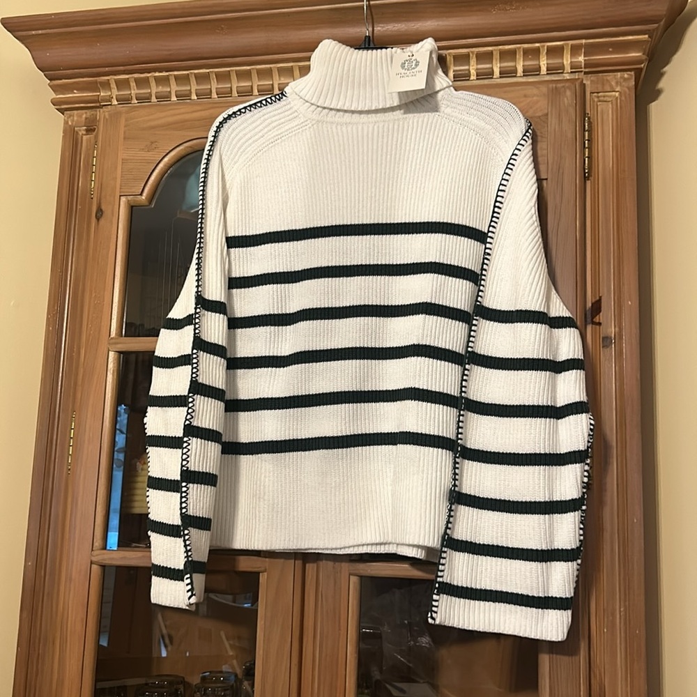 HYACINTH HOUSE
White & Forest Green Striped Emsley Turtleneck - Picture 7 of 12